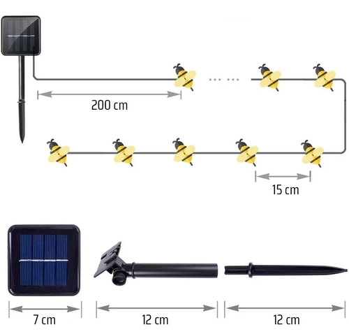 BEE-20LED-5M | LED соларен гирлянд Pszczoły 20 LED градинска лампа, 5м