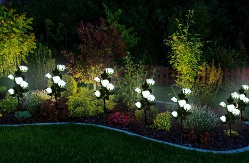 FLD-35-ALB | Lampă solară de grădină LED Trandafiri alb | 74 cm, 600 mAh