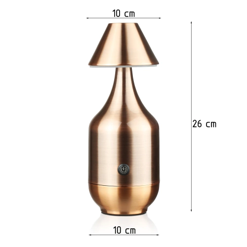 Lampe de table LED en cuivre avec batterie intégrée | Veilleuse tactile à puissance et couleur réglables | Lampe moderne pour restaurants, hôtels et salons | YG-D030-COPPER