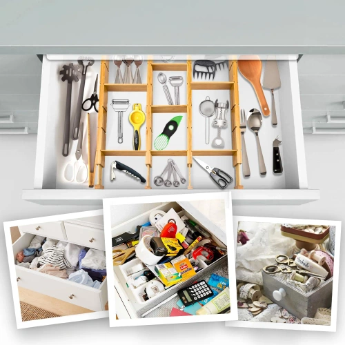 Furniture Organizer for Drawer | Adjustable Furniture Dividers | Bamboo Separator with 9 Inserts | KBT-W566