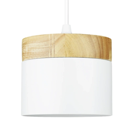 Luminária pendente com elemento de madeira | design minimalista em estilo escandinavo com soquete E27 para sala de estar e quarto | branco | YG-XD003-W