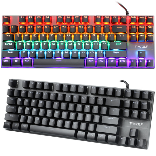 T18 | Gaming mekanisk tastatur med RGB LED baggrundsbelysning, TKL, blå switche