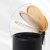 GY-TB3L | Bathroom waste bin | round, bamboo cover, pedal | 3 liters, black