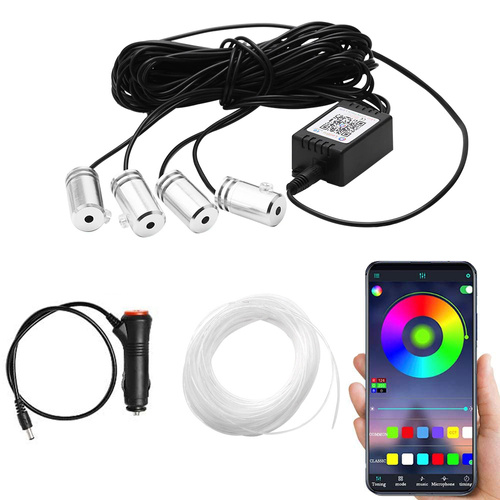 12V Auto LED Innenbeleuchtung, 6M LED 5050 RGB Ambientebeleuchtung Atmosphäre Neon Lichtleiste Light, wasserdichte LED Licht Strip Streifen mit APP | 4 in 1