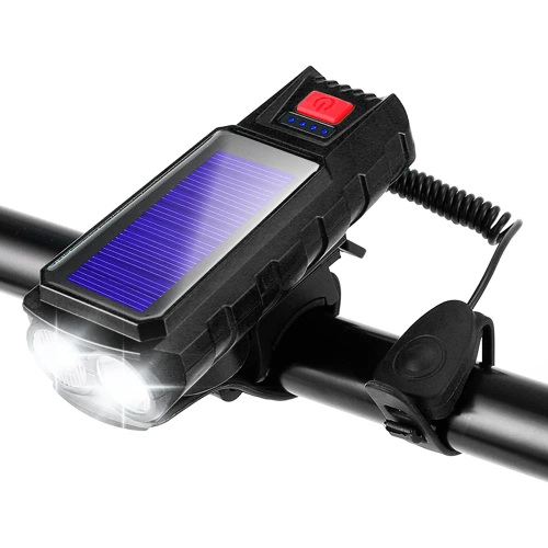LED-Fahrradbeleuchtung mit Solarladung und Hupe 130 dB | 400 lm | wasserdicht | QX-LY-17-2