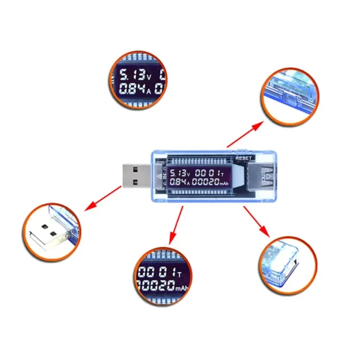 KWS-V20-BLUE | Digital voltmeter | USB tester | Voltage and current consumption meter | Multifunctional device for checking battery capacity