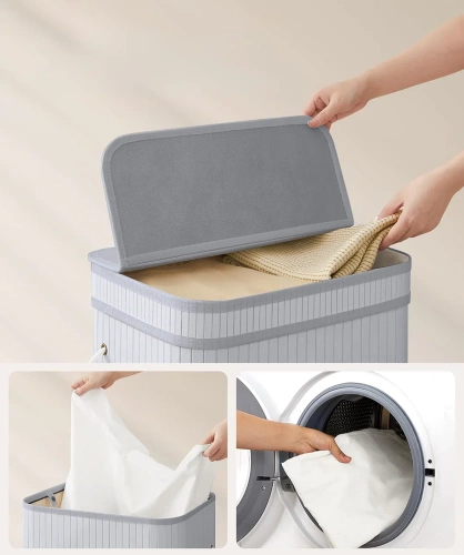 UYL-80L-WHITE | White laundry basket | Bamboo toy box | Wooden clothes basket | Single-chamber laundry basket for the bathroom