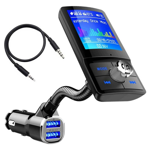 BC43-Schwarz | Bluetooth FM Transmitter | Wireless Radio Adapter mit Mikrofon, 2 USB Aufladung und LED Voltmeter | Universelles Auto Ladegerät | LCD Display Freisprechen Car Kit | Auto Musik-Player unterstützt TF-Karte USB-Disk