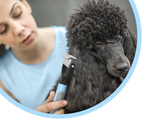 PDS-179-BLAUW | Borstel voor het borstelen van vacht en ondervacht | Dierentrimmer | Bontverzorging kam