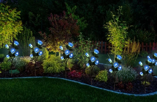 FLD-35-BLU | Lampada da giardino solare a LED Rose blu | 74 cm, 600 mAh