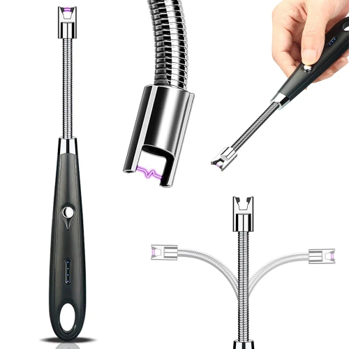 JL-701B-ČIERNA | Moderný plazmový zapaľovač | Elektrický zapaľovač nabíjaný cez USB