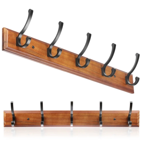  HG-50CM-WOOD | Wooden hanger for jackets, clothes | Wall hanger for the hall | Hanger with 10 hooks