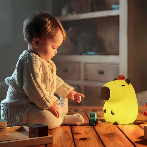 Luce notturna a LED in silicone a forma di capibara | Lampada portatile per bambini con 8 modalità di illuminazione e timer | Luce notturna a luce calda 3000K | DS-CPBR-01