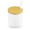 XM07-85-BIANCO | Zuccheriera con cucchiaino in porcellana | Contenitore per zucchero con coperchio in bambù