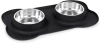 Doppelnäpfe für Haustiere | Set aus 2 Edelstahlnäpfen mit rutschfester Silikonunterlage | SBL-292-BLACK