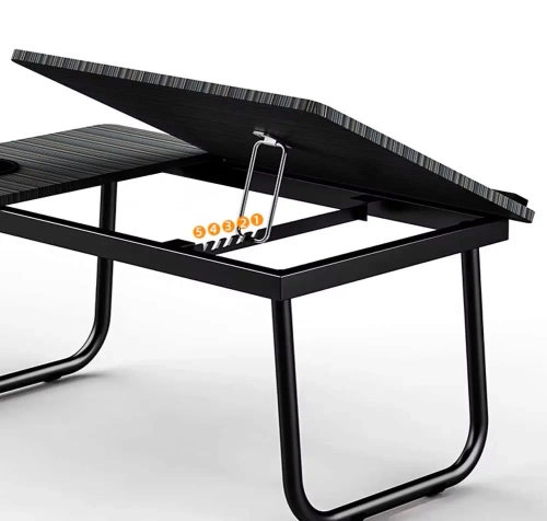 Sammenklappeligt laptopbord med justerbar vippevinkel | Funktionelt bord med ekstra plade | Mobil sengestativ | LFD-5532-BK