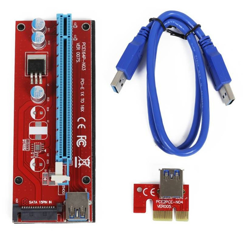 Riser 007S Rød | USB 3.0 kabel | SATA strømforsyning