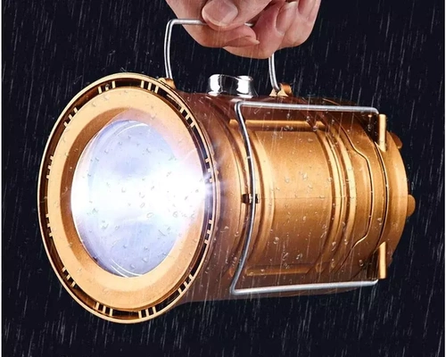 HWL-001-EU | LED-campinglamp op zonne-energie, toeristische zaklamp met powerbank-functie | Goud