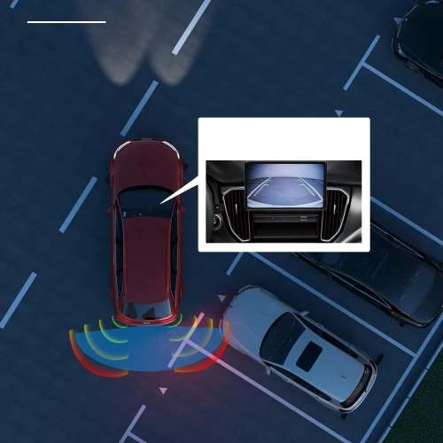 Moldura para placa de carro com câmera de ré e sensores de estacionamento - 3 em 1 | Moldura para câmera de ré com sensores - grande angular, LED, à prova d'água IP67