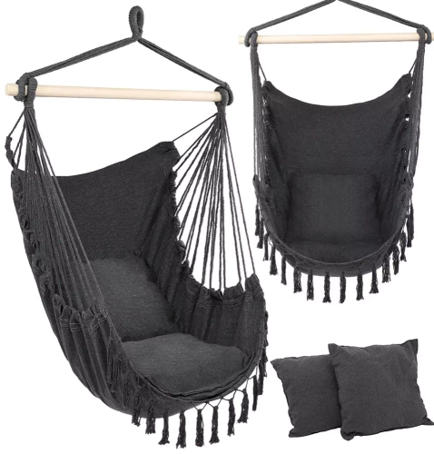 ZY-V004 | Hanging chair, brazilian chair, hammock, swing | two pillows, wooden headband | up to 120 kg | graphite