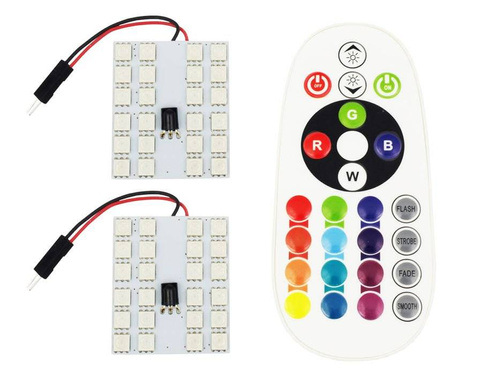 Kit de painel LED RGB | 2 painéis LED 24 SMD 5050 RGB | Controle remoto colorido | Adaptadores C5W e W5W