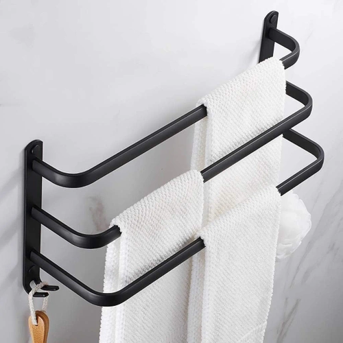 MJR-50CM-3-NOIR | Porte-serviettes | Support mural de salle de bain | Barre de salle de bain