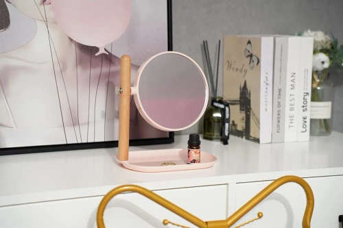 STM-036-ROSA | Espejo cosmético rosa | Espejo de maquillaje con aumento | espejo giratorio