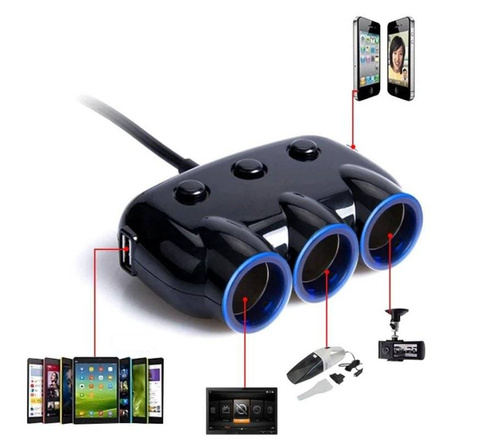 C09 | Splitter priză brichetă cu întrerupătoare dedicate | 2 porturi USB 3.1A