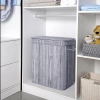 RYL-100L-ŠEDÁ | Šedý koš na prádlo | Bambusový kontejner na hračky | Dřevěný koš na oblečení | Dvoukomorový koš na prádlo do koupelny
