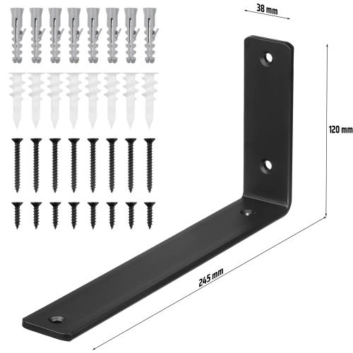 JZ-L235-NEGRO | Juego de 4 soportes para estantes | Ángulo del estante 24 cm