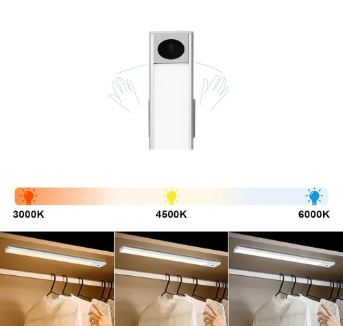 LED-Möbelleuchte mit Bewegungsmelder | kabelloses Nachtlicht mit Sensor | Unterbauleuchte 80 cm | silber | HSL-S80CM-SILVER