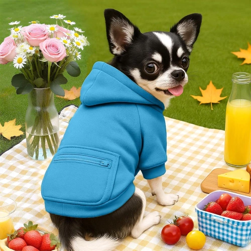 Casaco com capuz para cão e gato | tamanho XS | azul | PET-015XS-BL