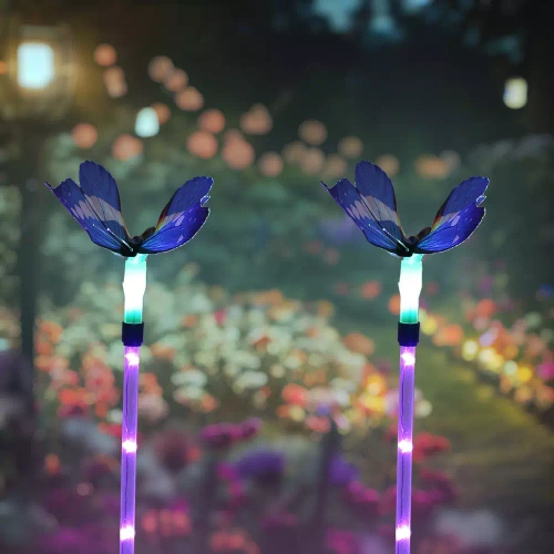 FLD-42-BLÅ | LED solar havelampe Butterfly | 73 cm, 600 mAh