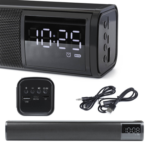 S8 | Belaidė „Bluetooth“ kompiuterio garso juosta | Laikrodis, žadintuvas, AUX, TF | 2200mAh, 10W, 20Hz-20kHz