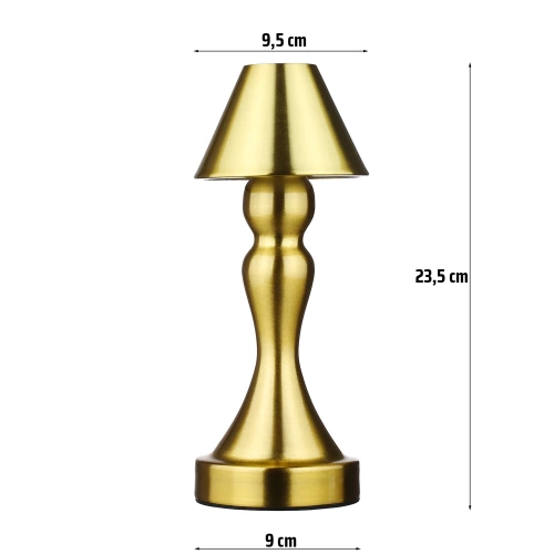 HJA12-A-GOLD | Stolná lampa so vstavanou batériou | Nočná lampa s tromi farbami svetla | Atmosférická lampa do hotela alebo reštaurácie