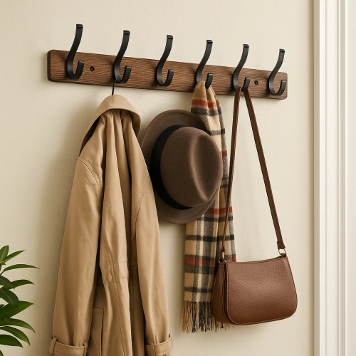 HG-60CM-HOUT | Houten hanger voor jassen, kleding | Wandhanger voor in de hal | Hanger met 12 haken