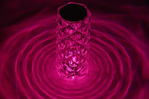 RPL-C16-RGB | Lámpara de mesa LED de cristal | patrón de rosa | 16 colores RGB, panel táctil, mando a distancia, cable USB-C, batería de 2000mah