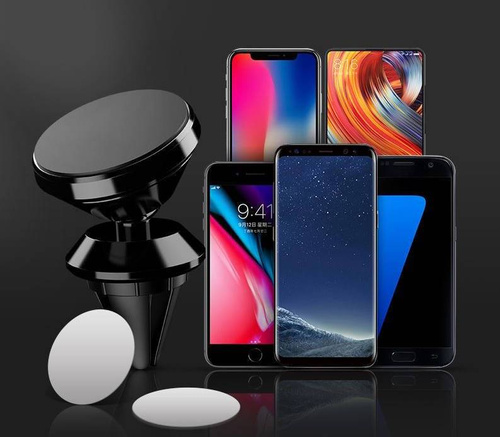 M048-Black | Aluminum magnetic phone holder | 2 plates included