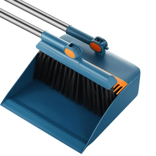 Cleaning set with broom and dustpan on a long handle | Broom with a rotating head and foldable dustpan | FBS-2in1-Blue