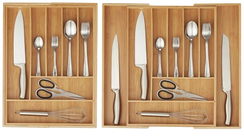 Cutlery Organizer | Bamboo, Adjustable XXL Drawer Insert with 9 Compartments | KBT-G944