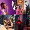 Kit anel de luz LED RGB 26 cm com tripé 210 cm e controlo remoto | Anel de luz para maquilhagem e gravação de vídeo | SENY-RGB-26CM