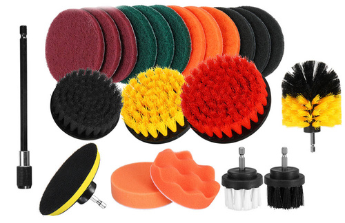 UP-12-22PCS | 22 šepečių, pagalvėlių ir valymo kempinių rinkinys, skirtas montuoti į gręžtuvą / atsuktuvą