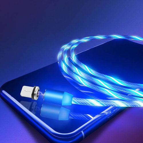 AM67 | 3 in 1 | 2M Magnetisch LED Fließendes Streamer Leuchtet Kabel für Micro USB, USB C, Lightning Gerät | Nylon Handy Ladekabel QC 3.0 2.4A