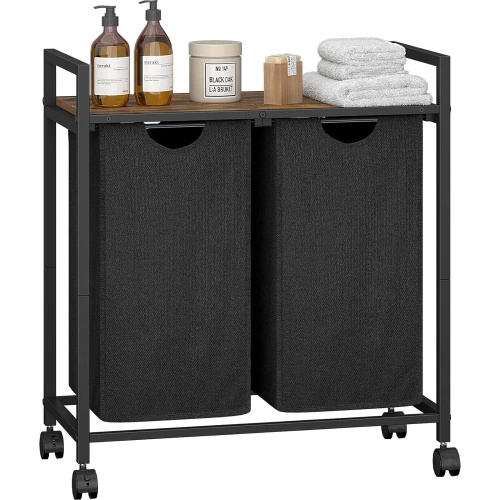 MZ-B20-BLACK | Laundry basket with shelf | Two-compartment laundry basket | Laundry basket with wheels