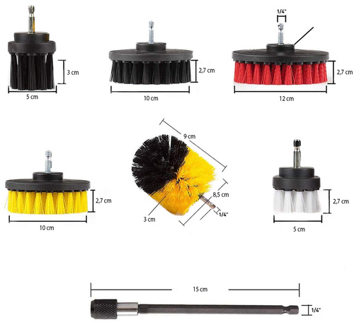 UP-12-22PCS | 22 šepečių, pagalvėlių ir valymo kempinių rinkinys, skirtas montuoti į gręžtuvą / atsuktuvą
