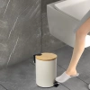 GY-TB3L | Papelera de baño | redondo, cubierta de bambú, pedal | 3 litros, blanco