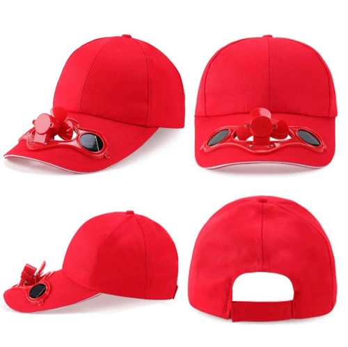 SFH-8934-ROOD | Zonnehoed met windmolen | Baseballpet met ingebouwde ventilator | Koelkap