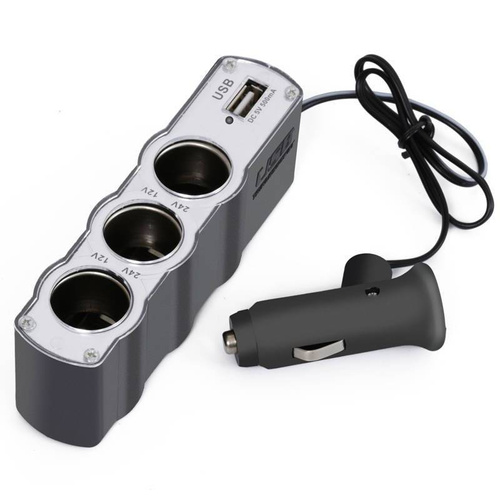 C07-Schwarz | Zigarettenanzünder Verteiler | 120W 12V/24V Zigarettenanzünder Adapter USB Auto Ladegerät, 3 DC Steckdose Splitter 1 USB Anschlüss KFZ Verteiler für Smartphone, Tablet, GPS, Navi