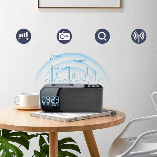 WD-500-BK | Radio FM cu ceas deșteptător și încărcător wireless | Ceas deşteptător multifuncţional cu Bluetooth