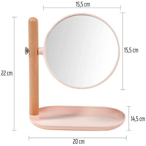 STM-036-ROSA | Espelho cosmético rosa | Espelho de maquiagem ampliador | Espelho giratório